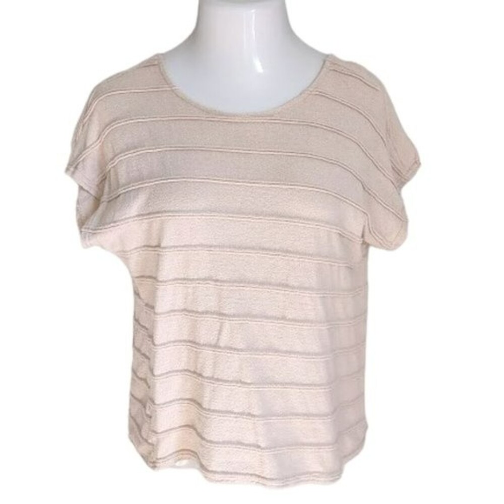 Vernacular Terry Cloth Ribbed Cut Out Back Cream Short Sleeve Top Large
